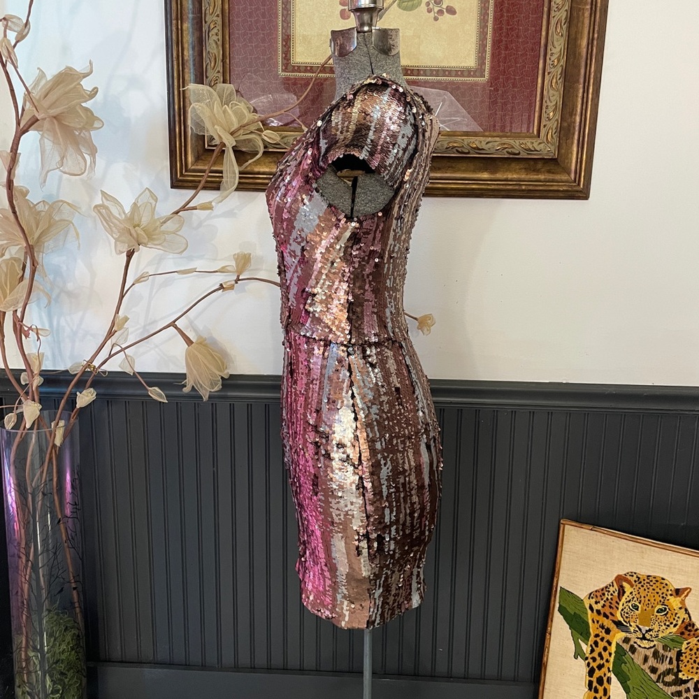 Dress the Population Zoe Dimensional Sequin Plunge Mini Dress Sz S 🧡🎀 - Picture 5 of 13